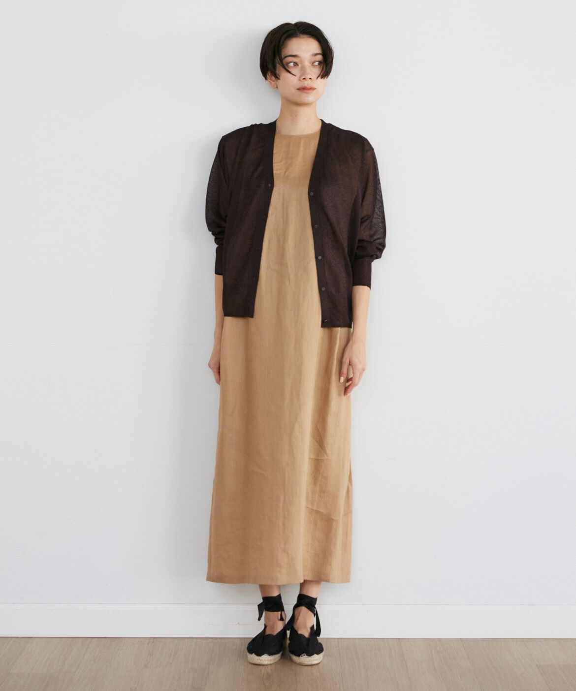 INED「《Luftrobe》シャイニーシアーニットカーディガン」|カーディガン|