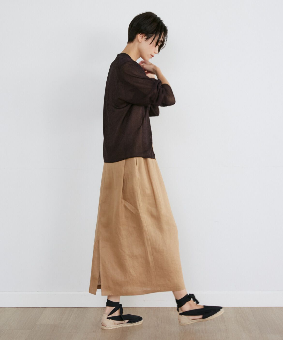 INED「《Luftrobe》シャイニーシアーニットカーディガン」|カーディガン|