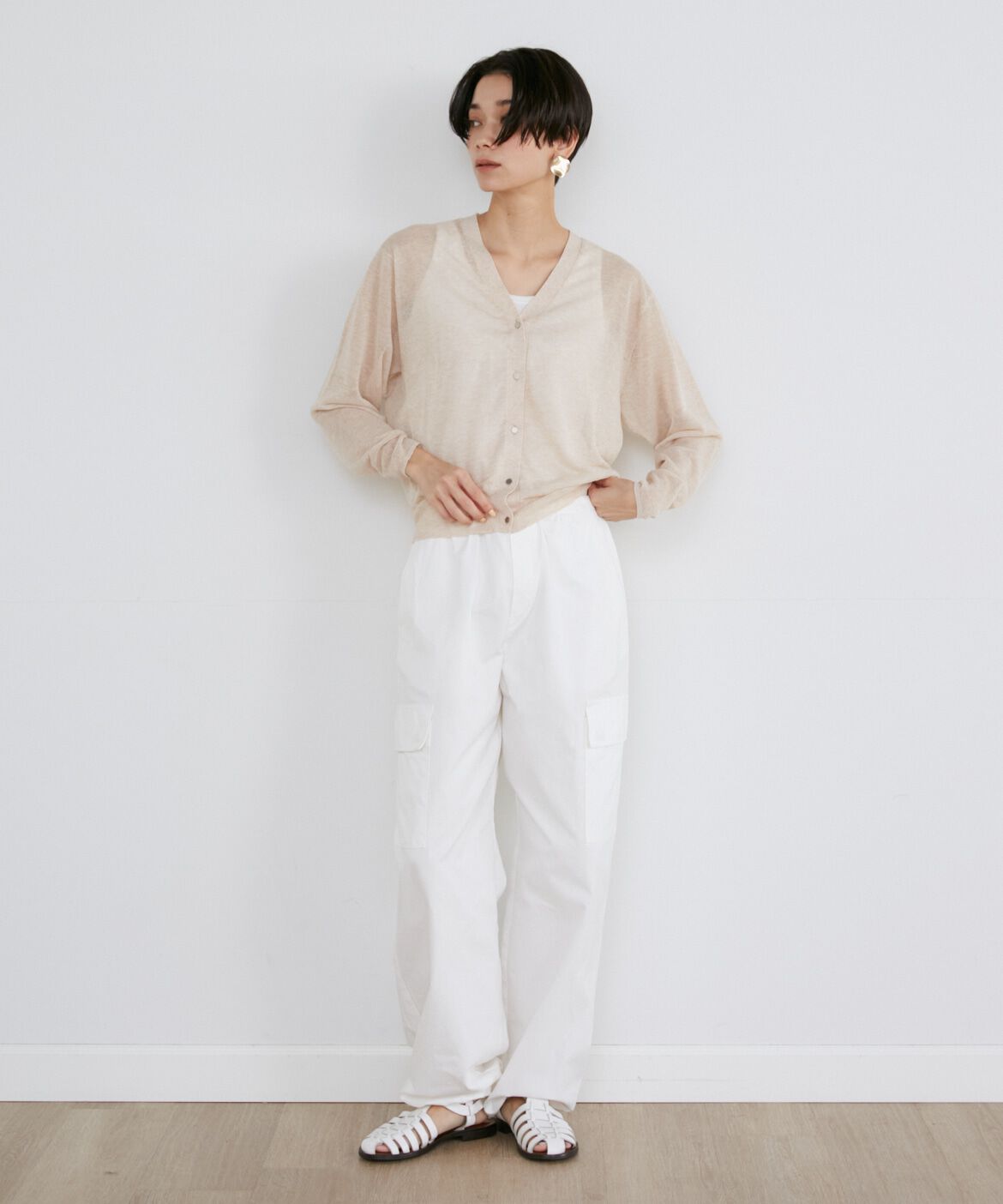 INED「《Luftrobe》シャイニーシアーニットカーディガン」|カーディガン|