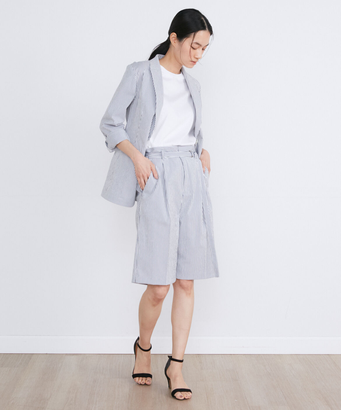 INED「《大きいサイズ》サッカーストライプジャケット」|テーラードジャケット|