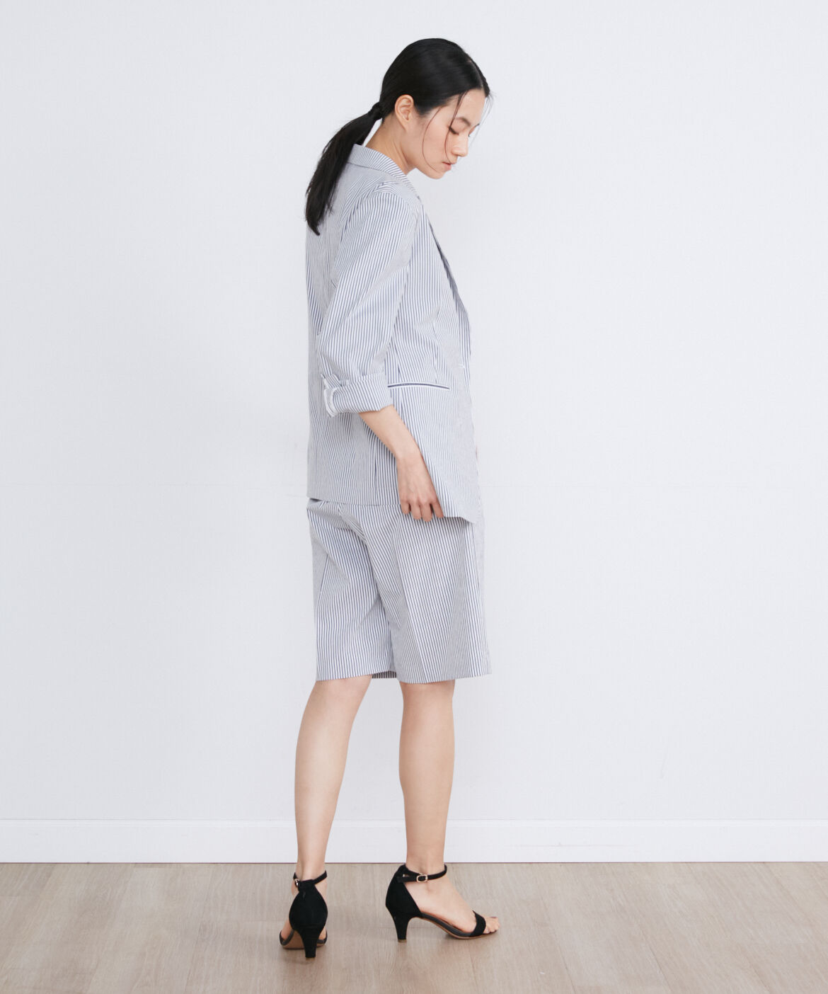 INED「《大きいサイズ》サッカーストライプジャケット」|テーラードジャケット|