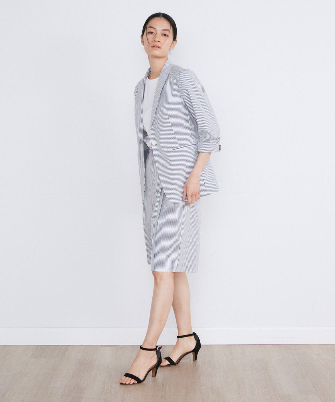 INED「《大きいサイズ》サッカーストライプジャケット」|テーラードジャケット|