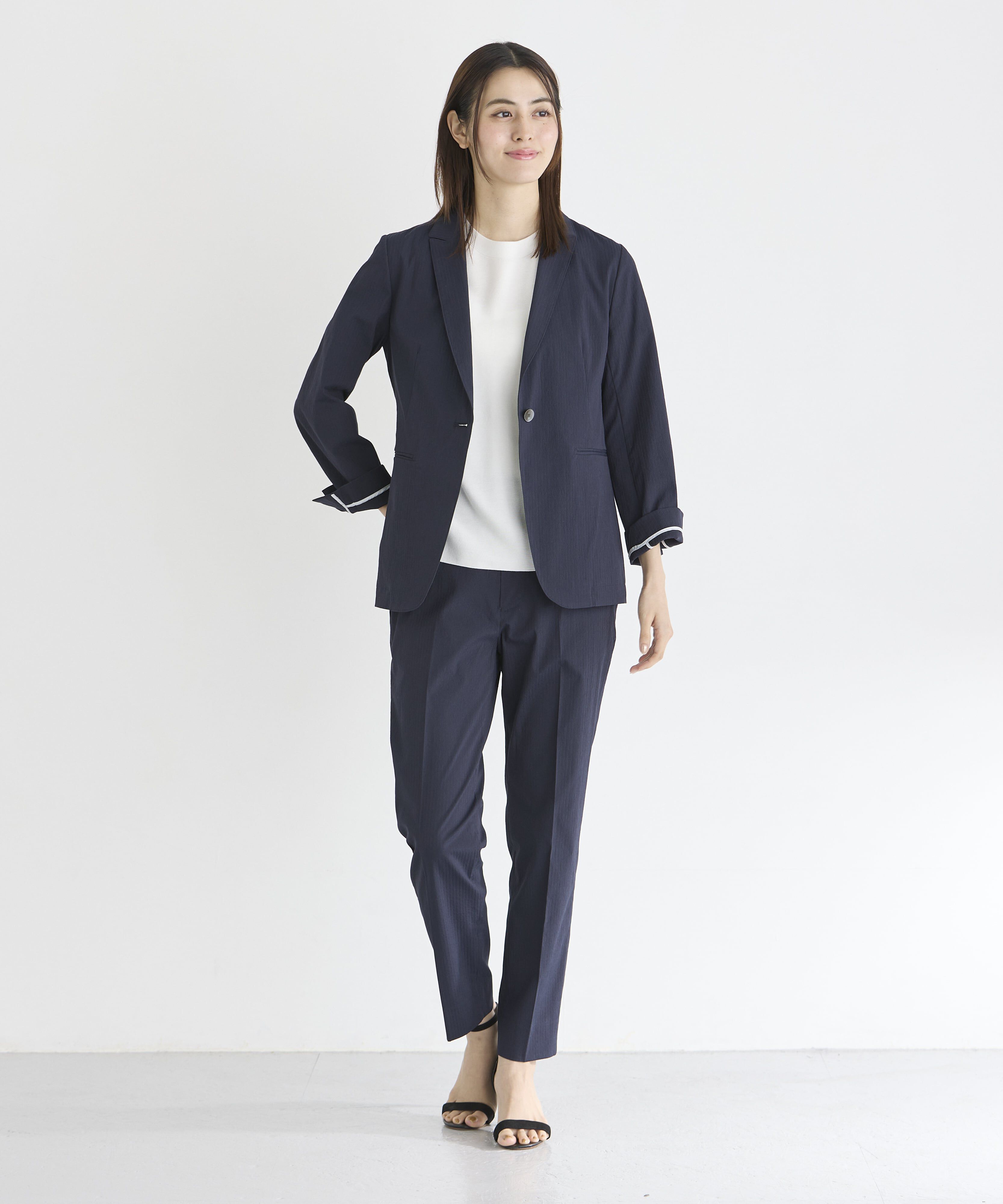 INED「《大きいサイズ》サッカーストライプジャケット」|テーラードジャケット|