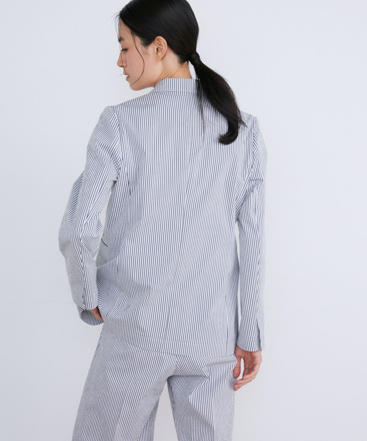 INED「《大きいサイズ》サッカーストライプジャケット」|テーラードジャケット|