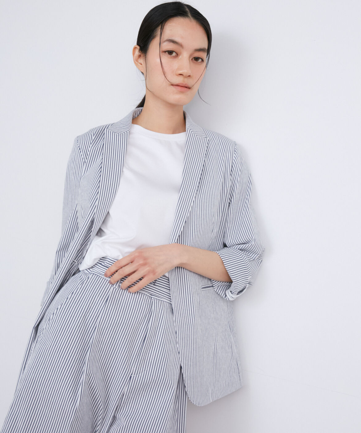 INED「《大きいサイズ》サッカーストライプジャケット」|テーラードジャケット|