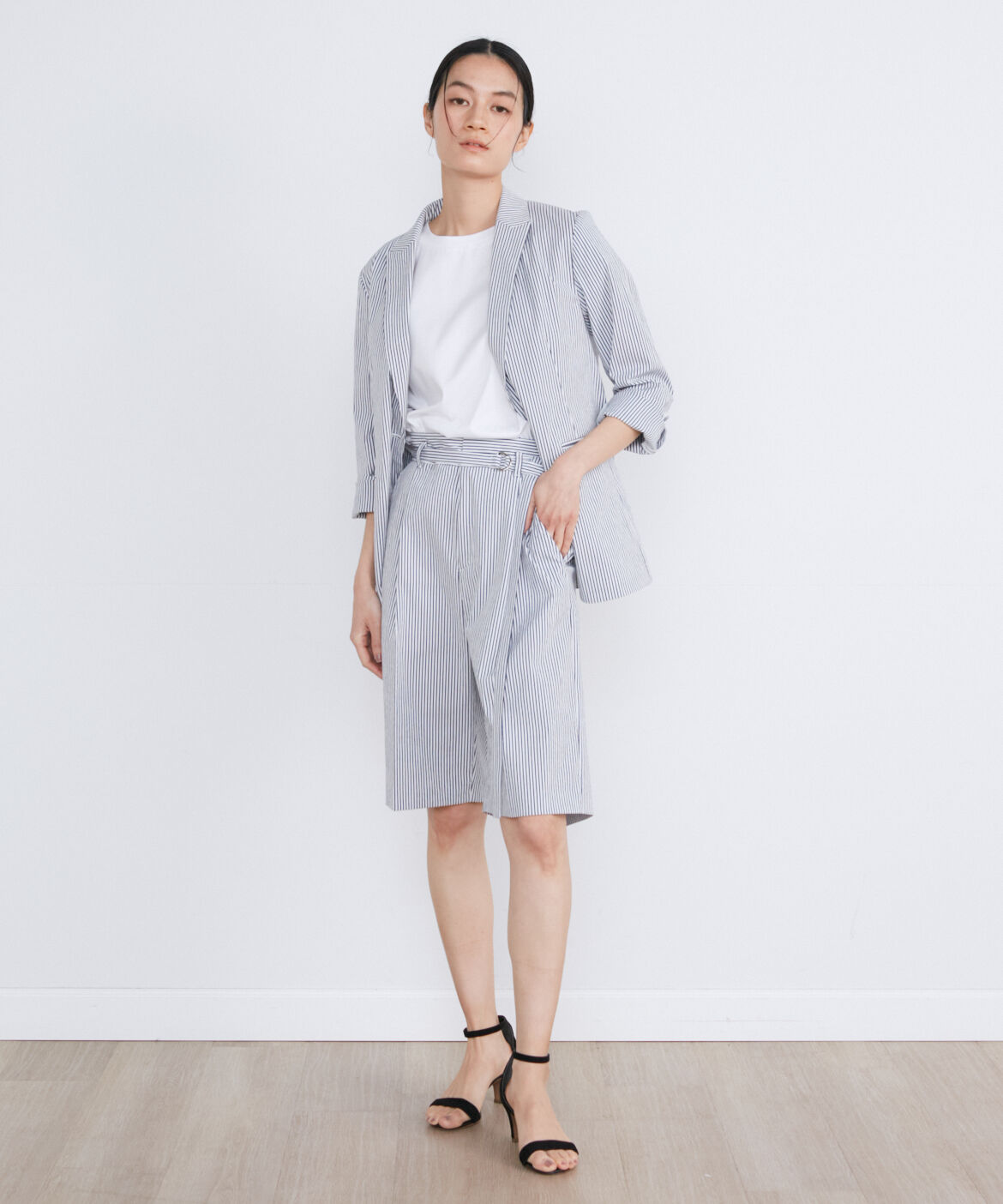 INED「《大きいサイズ》サッカーストライプジャケット」|テーラードジャケット|