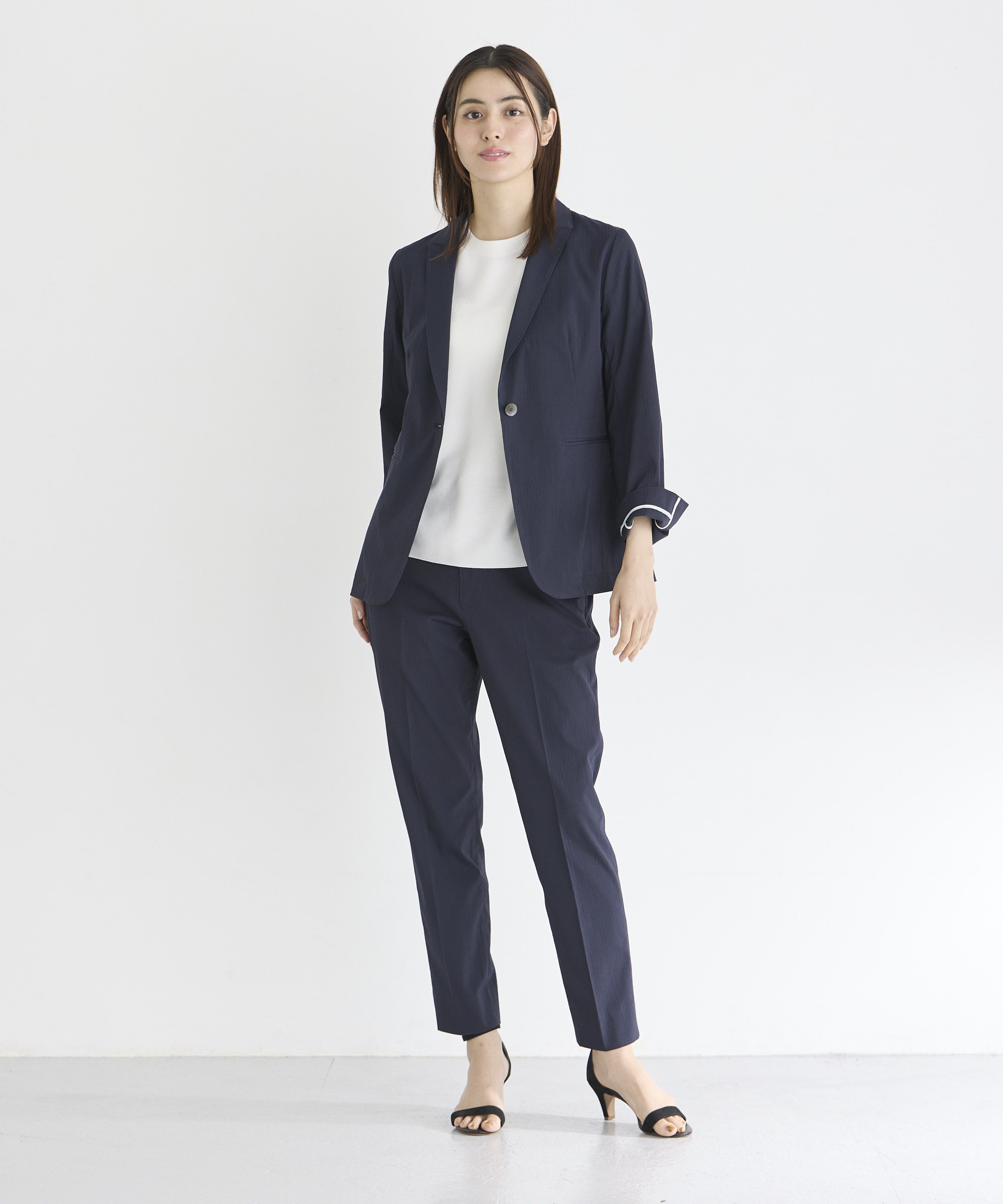 INED「《大きいサイズ》サッカーストライプジャケット」|テーラードジャケット|