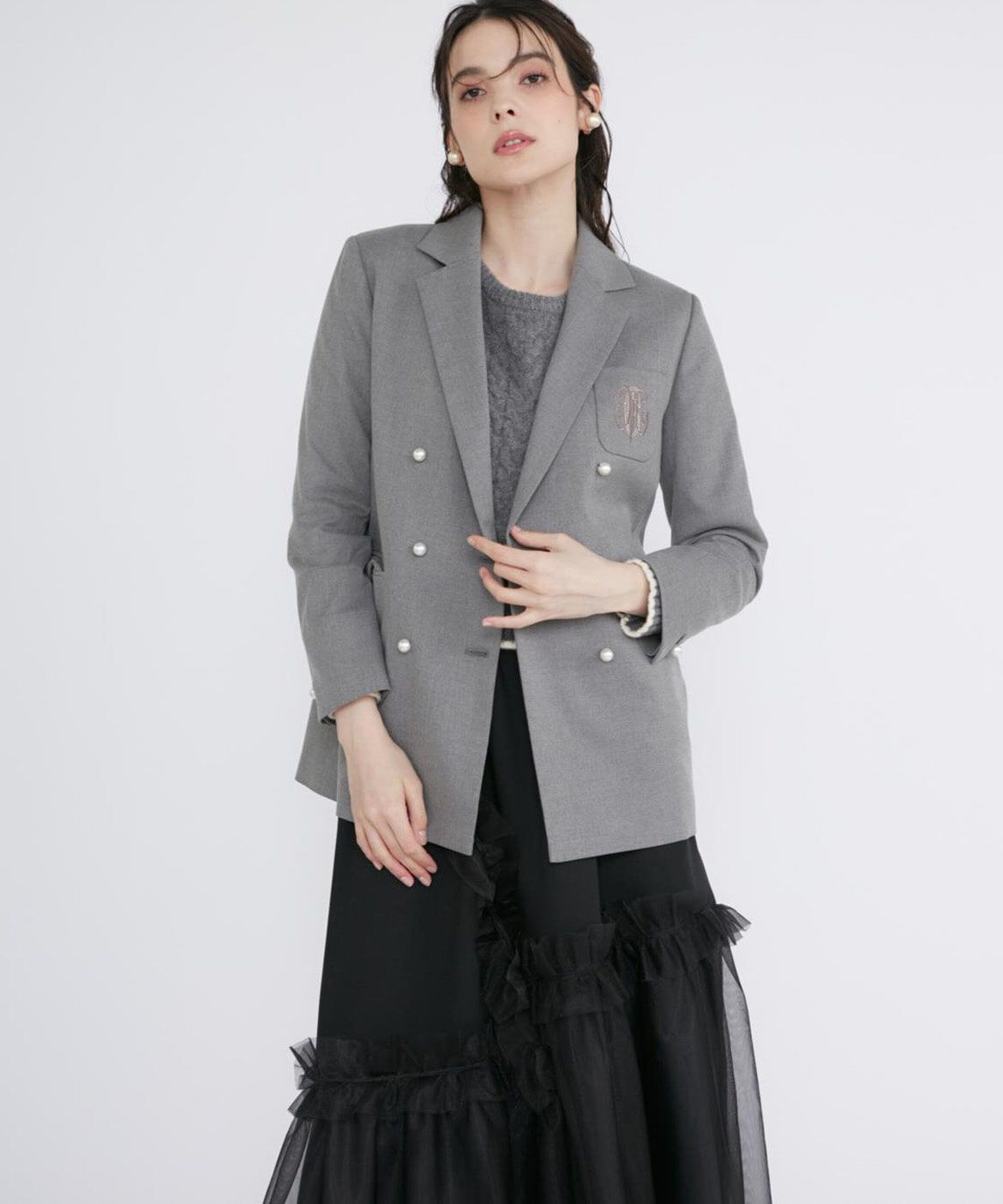 Maglie le cassetto「ロゴ刺繍パールボタンジャケット」|テーラードジャケット|