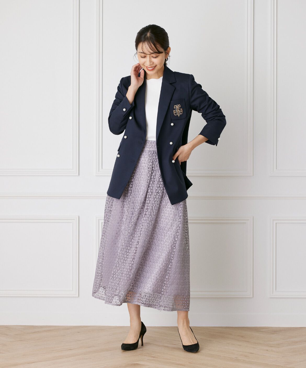 Maglie le cassetto「ロゴ刺繍パールボタンジャケット」|テーラードジャケット|