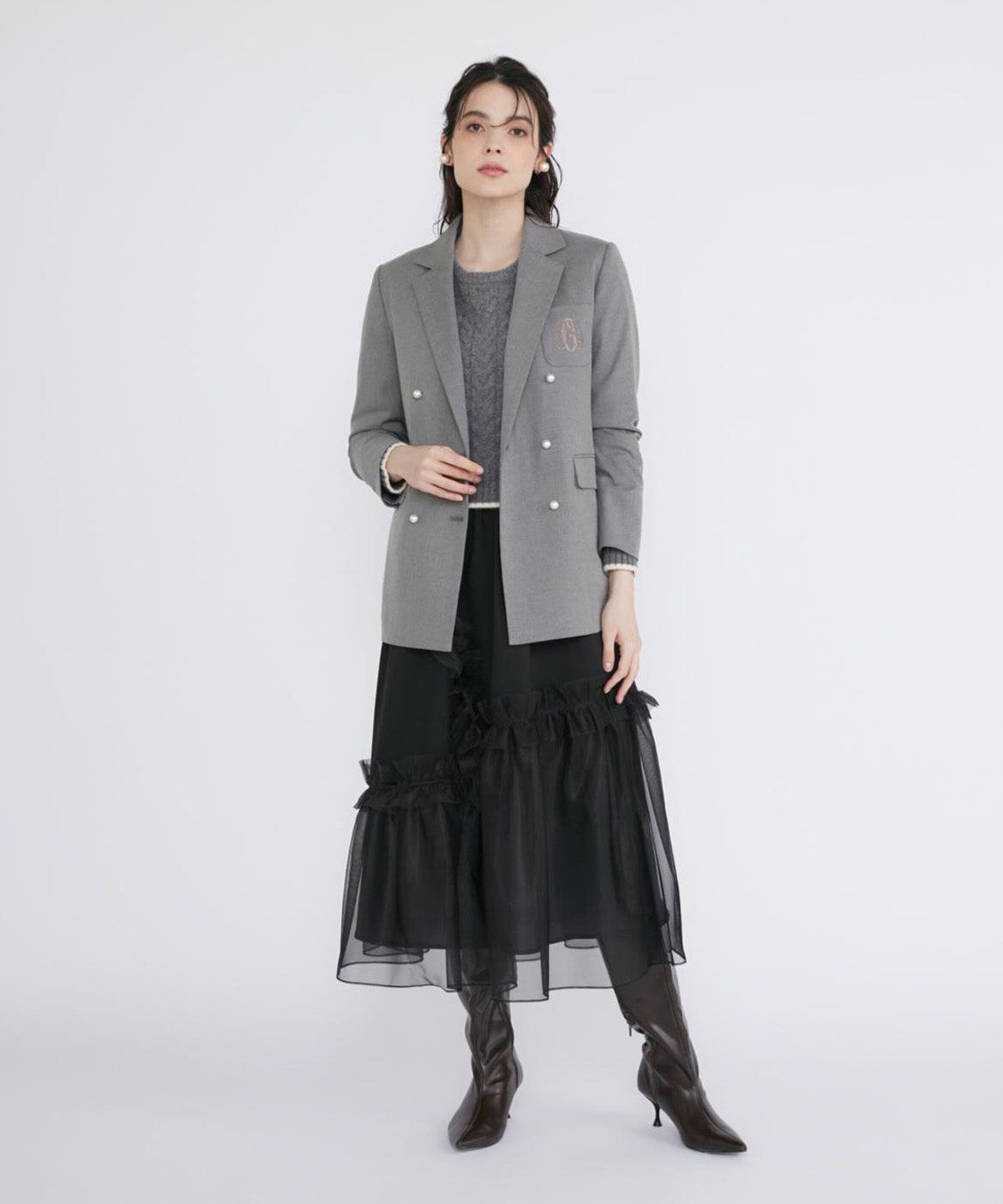 Maglie le cassetto「ロゴ刺繍パールボタンジャケット」|テーラードジャケット|