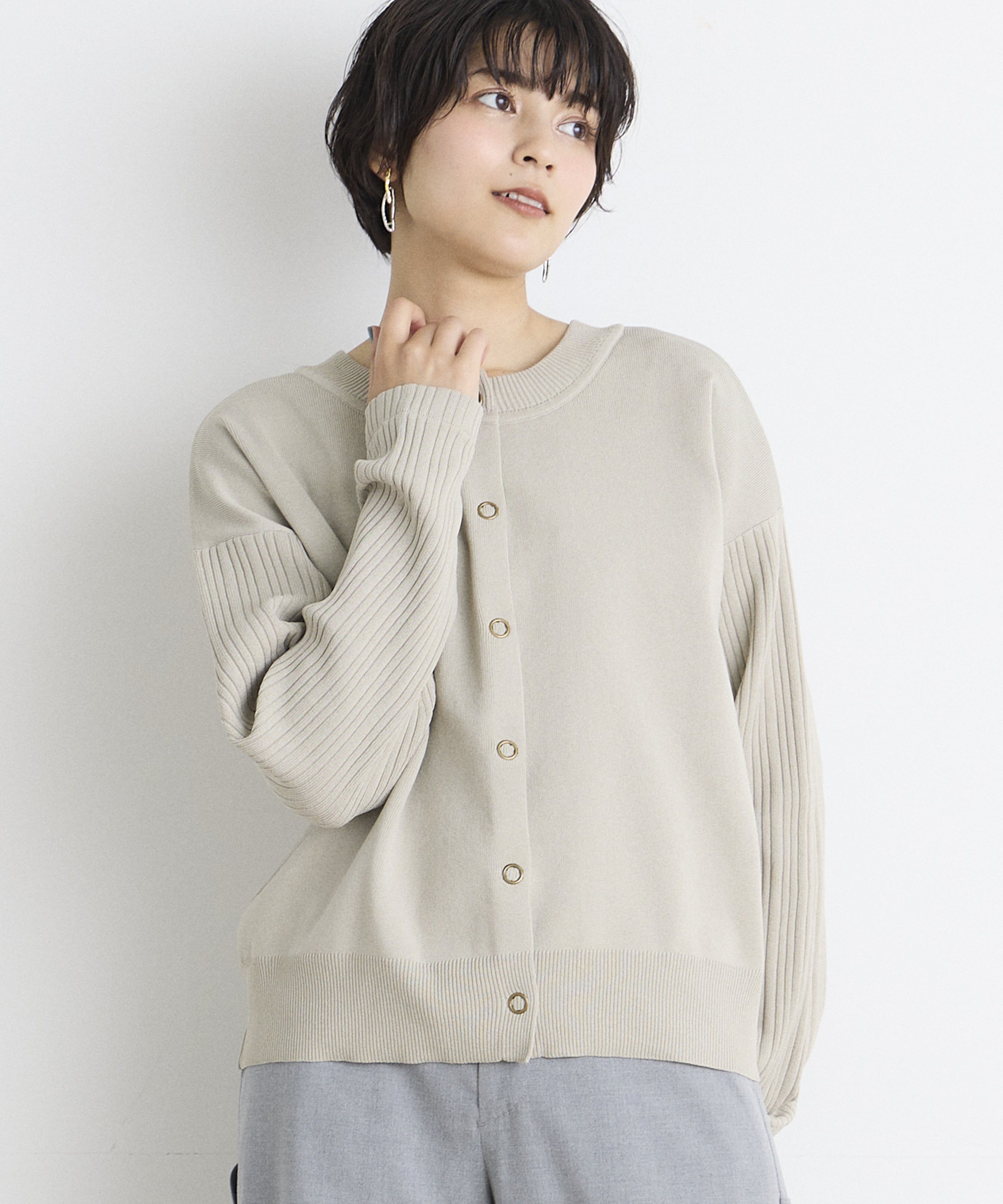 INED「《INED CLARO》2WAYクルーカーディガン」|カーディガン|グレーベージ 3