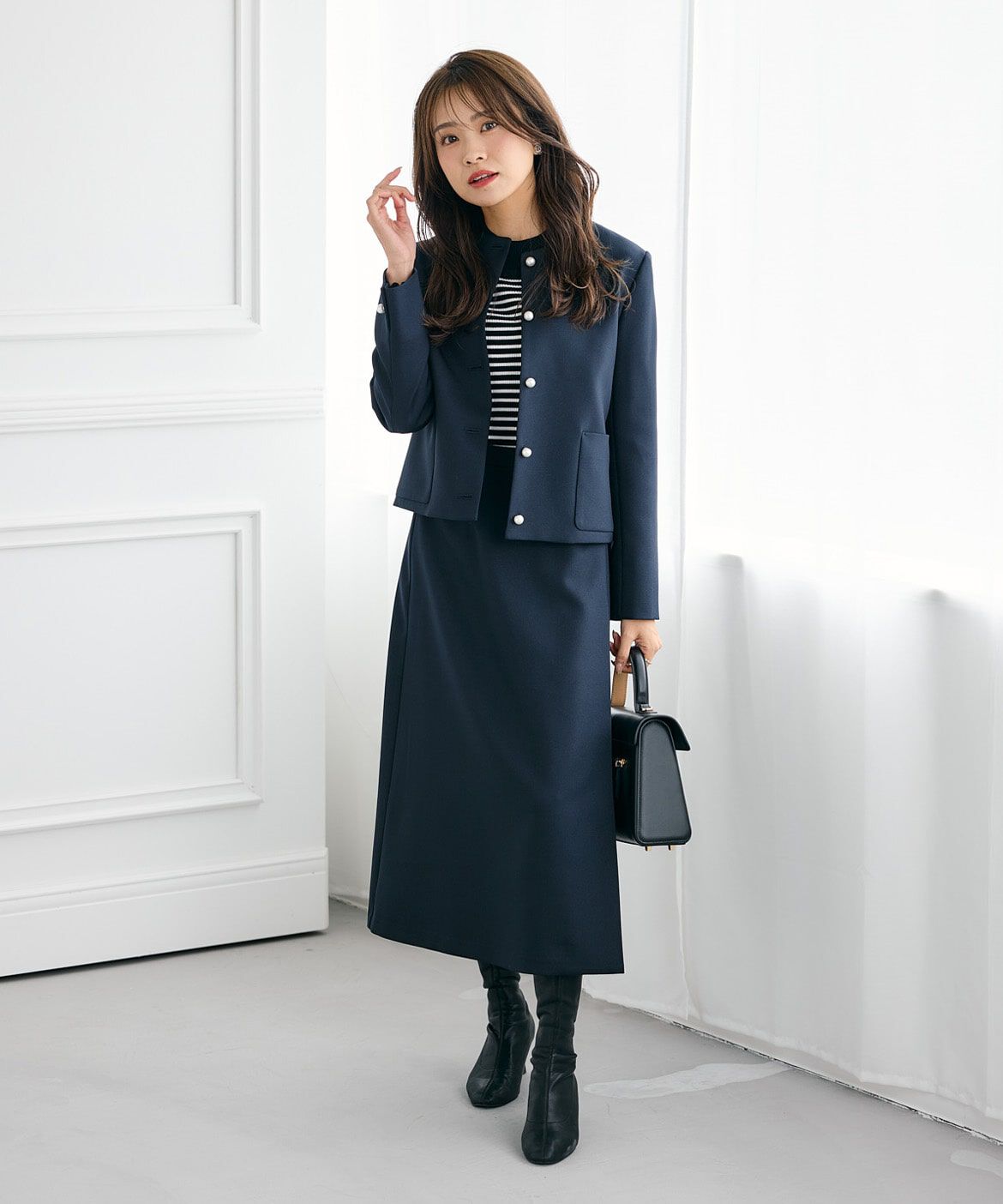 Maglie le cassetto「《曽田茉莉江コラボ》クルーネックパールジャケット」|ノーカラージャケット|