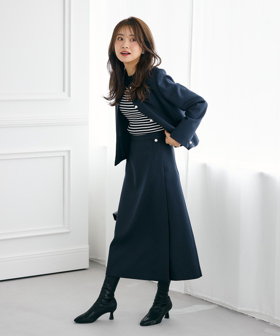 Maglie le cassetto「《曽田茉莉江コラボ》クルーネックパールジャケット」|ノーカラージャケット|