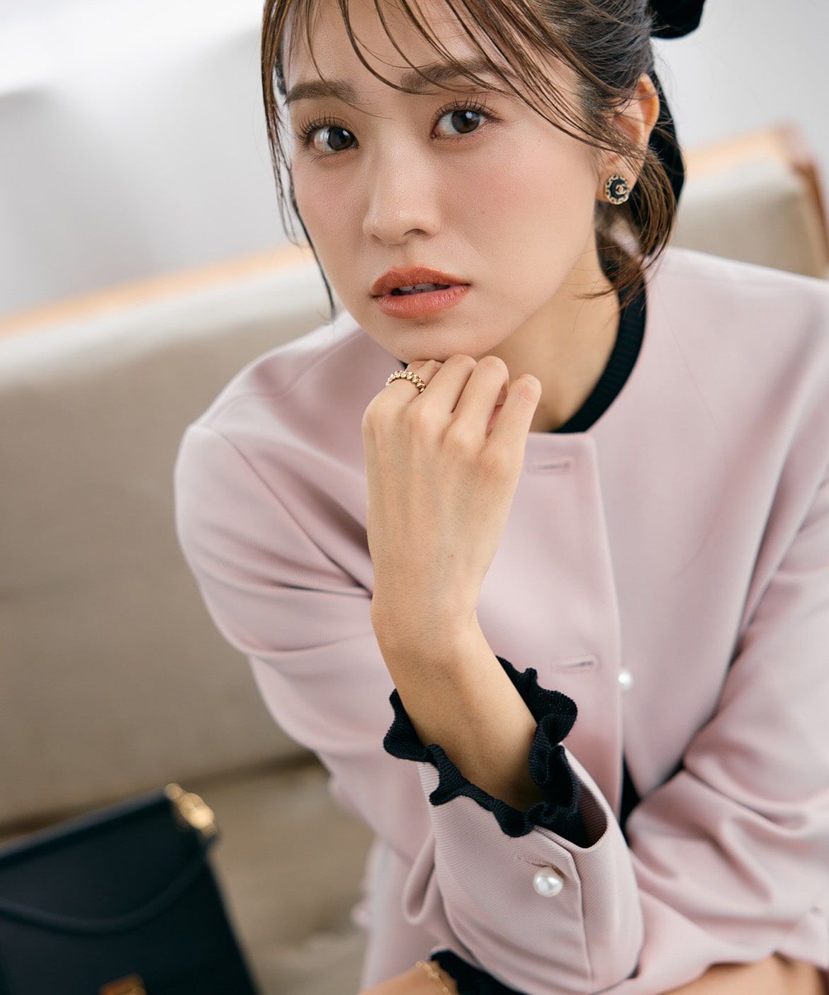 Maglie le cassetto「《曽田茉莉江コラボ》クルーネックパールジャケット」|ノーカラージャケット|