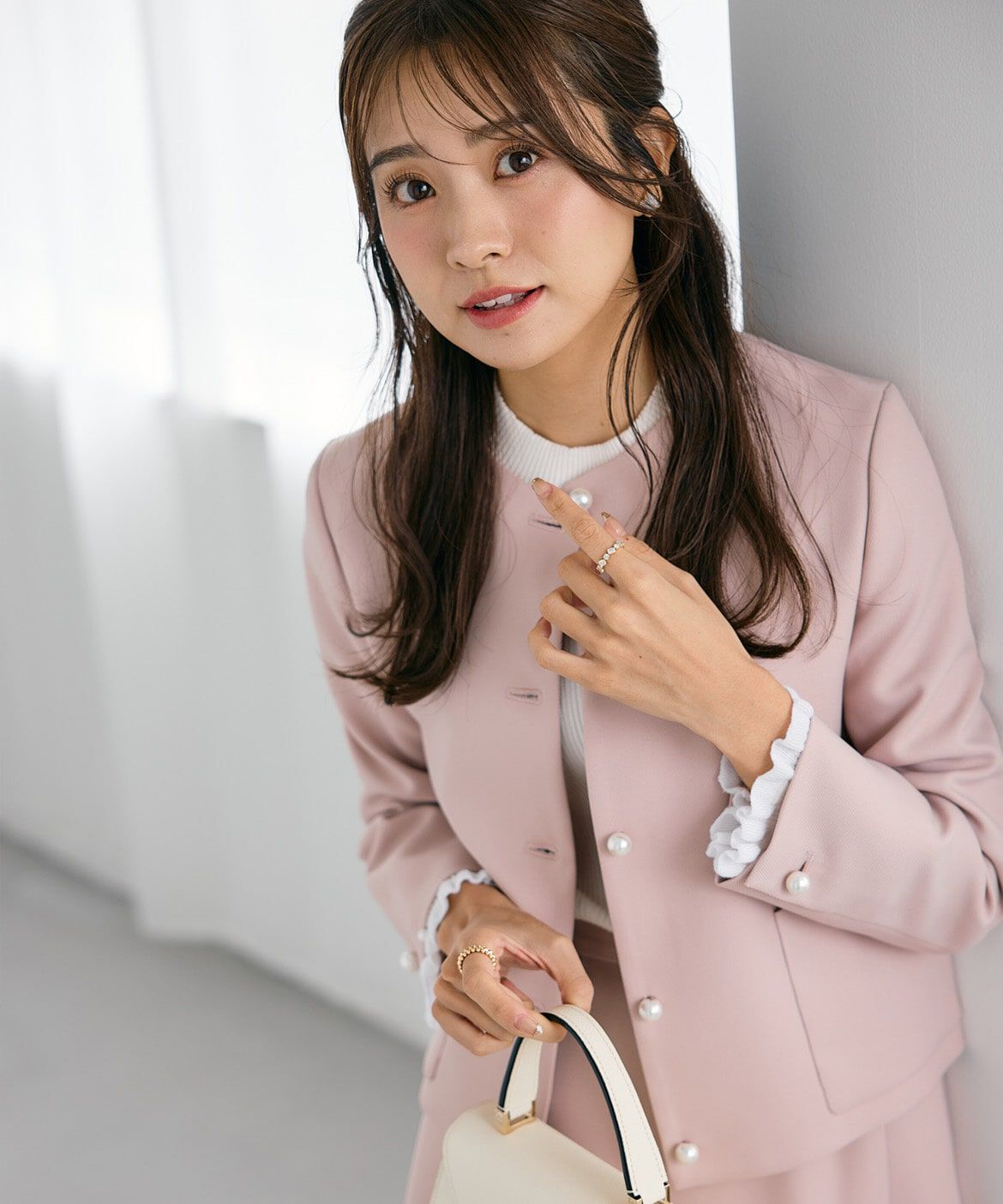 Maglie le cassetto「《曽田茉莉江コラボ》クルーネックパールジャケット」|ノーカラージャケット|