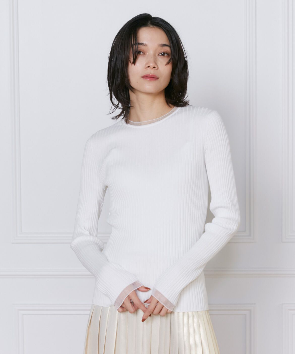 INED「シアードッキングリブニット」|ニット・セーター|オフホワイト1
