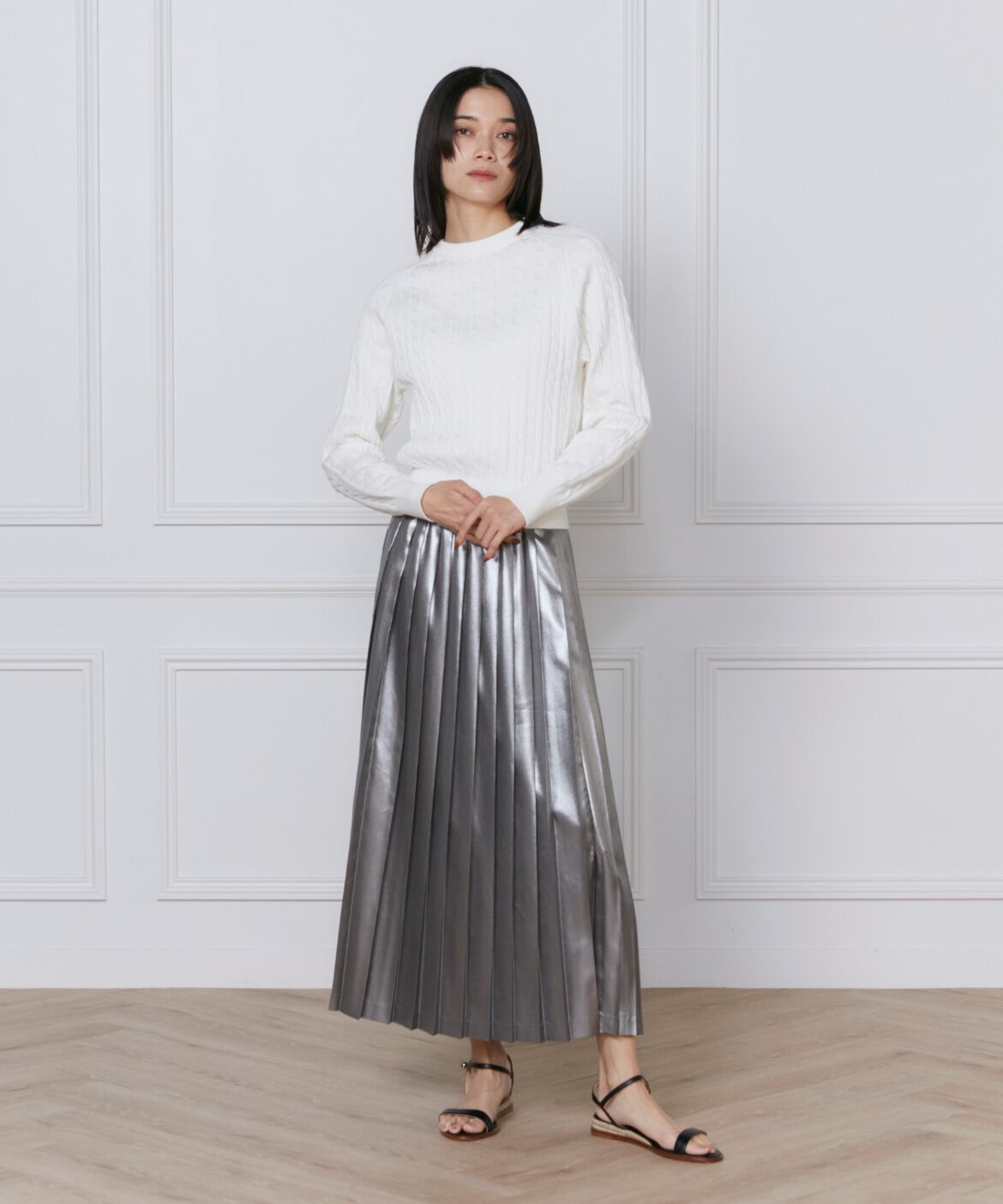 INED「《大きいサイズ》ケーブルニット」|ニット・セーター|