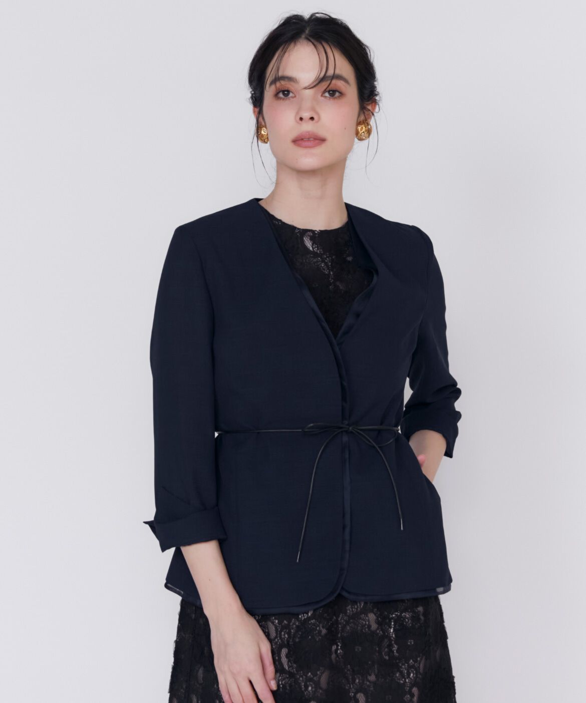 Maglie le cassetto「《大きいサイズ》シアーラインノーカラージャケット」|ノーカラージャケット|