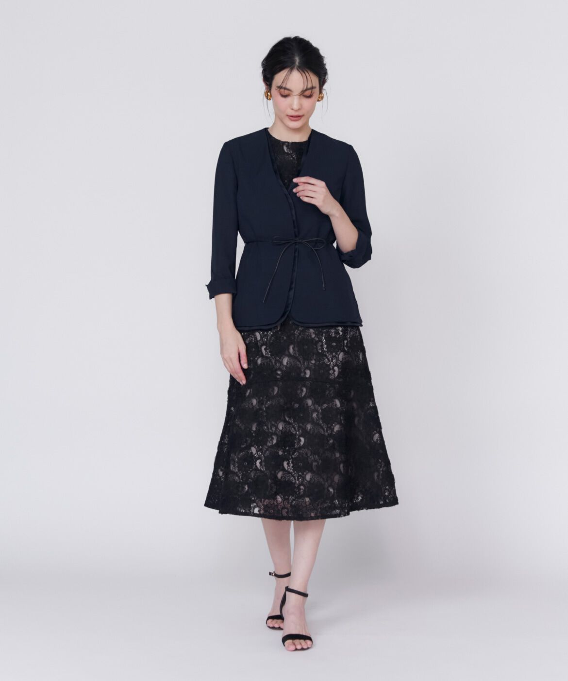 Maglie le cassetto「《大きいサイズ》シアーラインノーカラージャケット」|ノーカラージャケット|