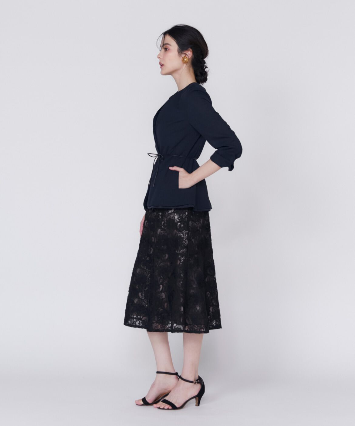 Maglie le cassetto「《大きいサイズ》シアーラインノーカラージャケット」|ノーカラージャケット|