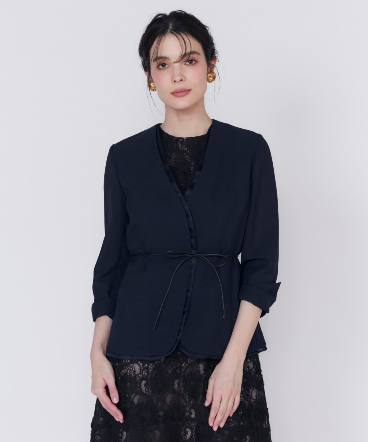 Maglie le cassetto「《大きいサイズ》シアーラインノーカラージャケット」|ノーカラージャケット|