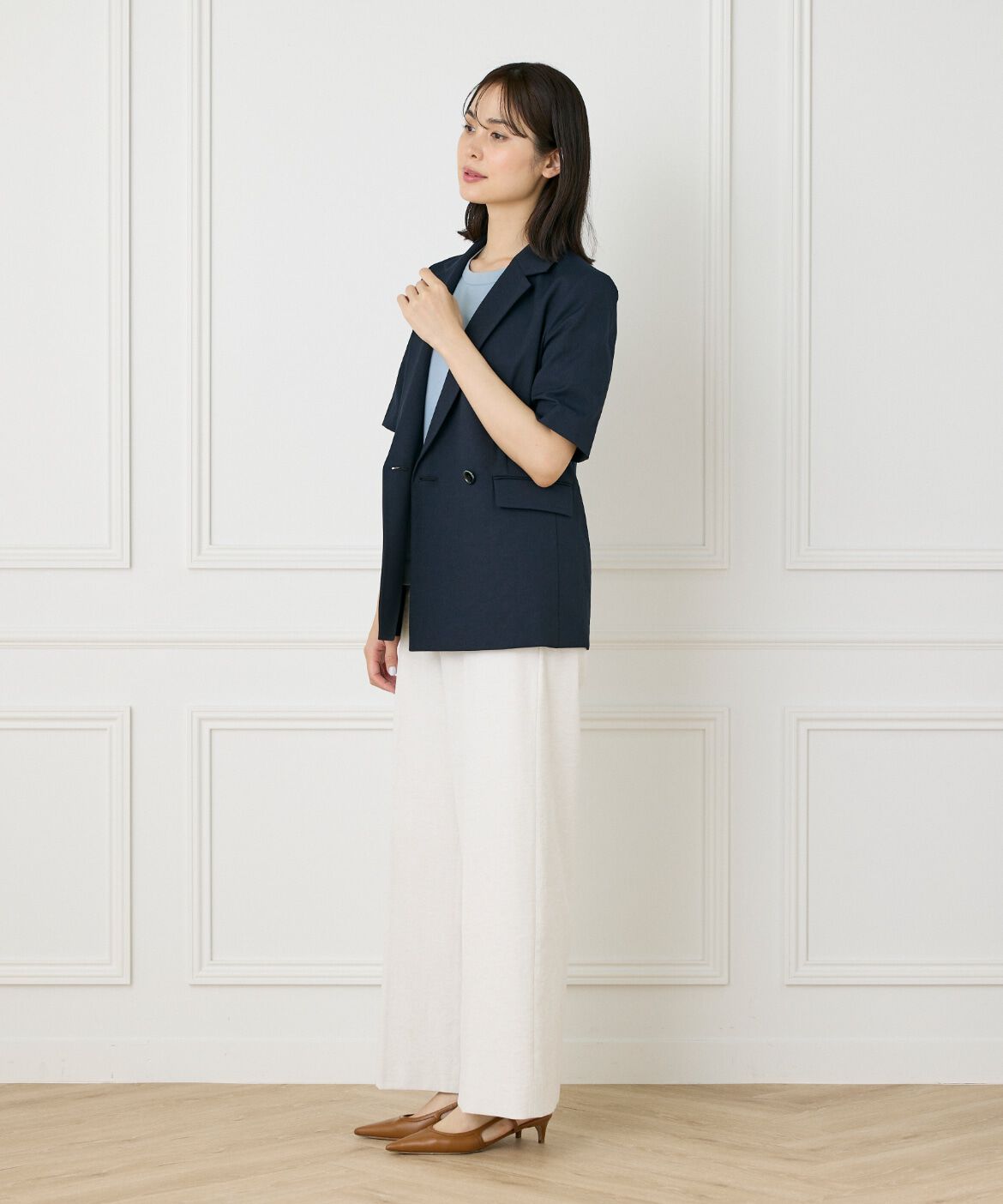 INED「綿麻ハーフスリーブジャケット」|テーラードジャケット|