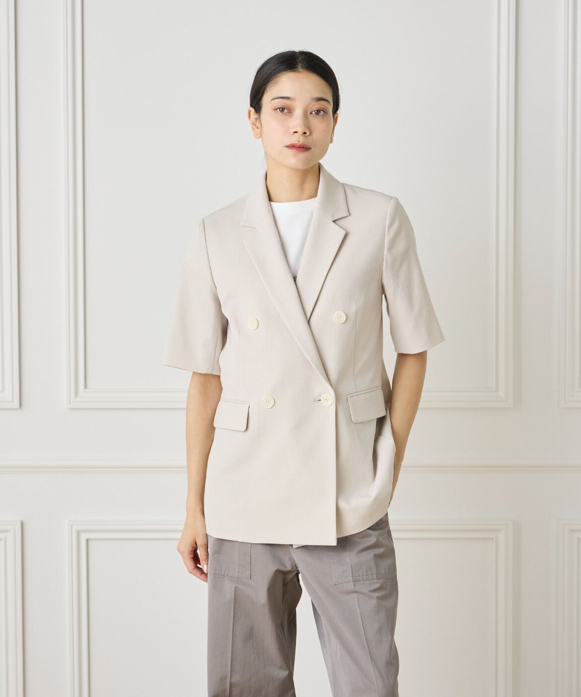 INED「綿麻ハーフスリーブジャケット」|テーラードジャケット|