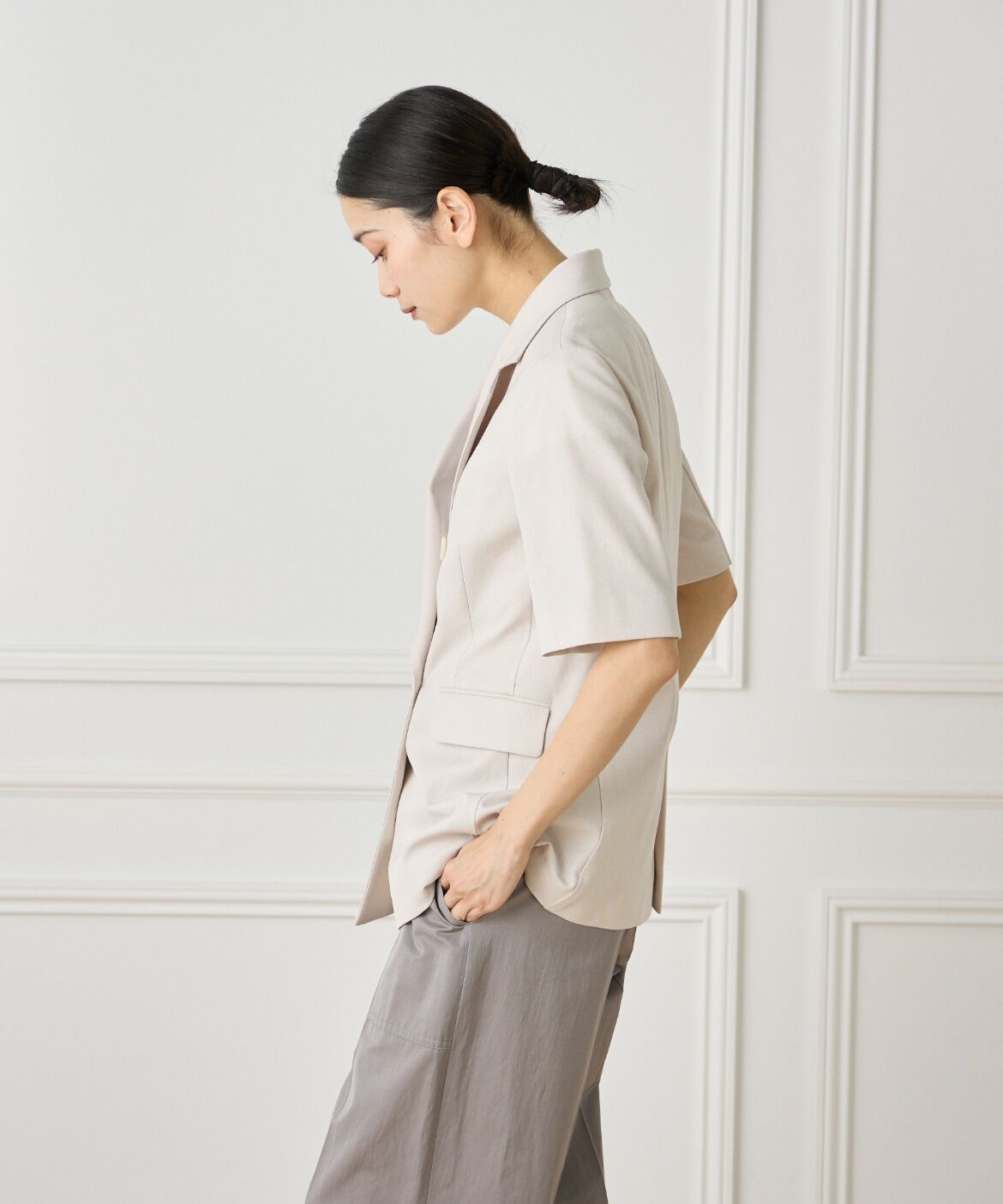 INED「綿麻ハーフスリーブジャケット」|テーラードジャケット|
