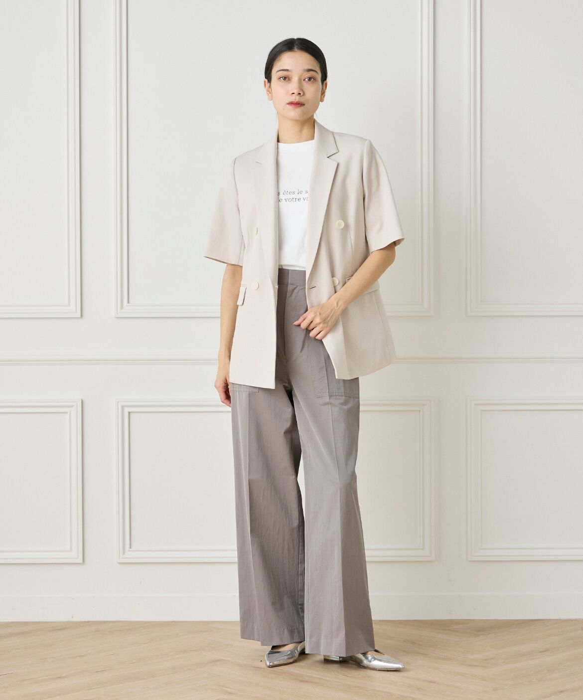 INED「綿麻ハーフスリーブジャケット」|テーラードジャケット|
