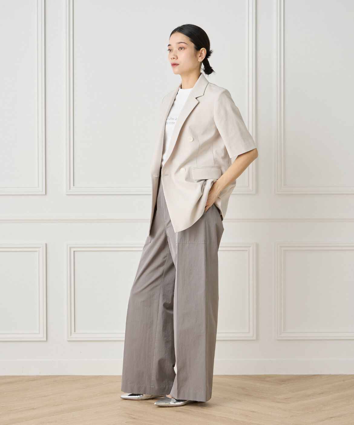 INED「綿麻ハーフスリーブジャケット」|テーラードジャケット|