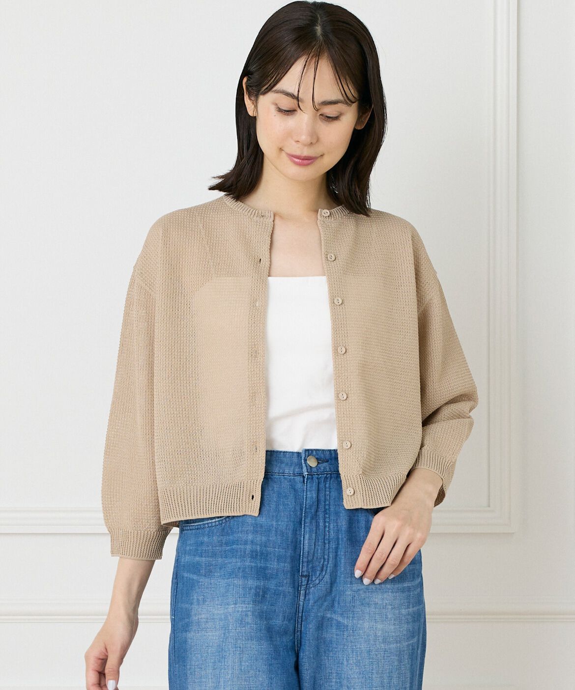 7-IDconcept.「透かし柄カーディガン」|カーディガン|ベージュ2