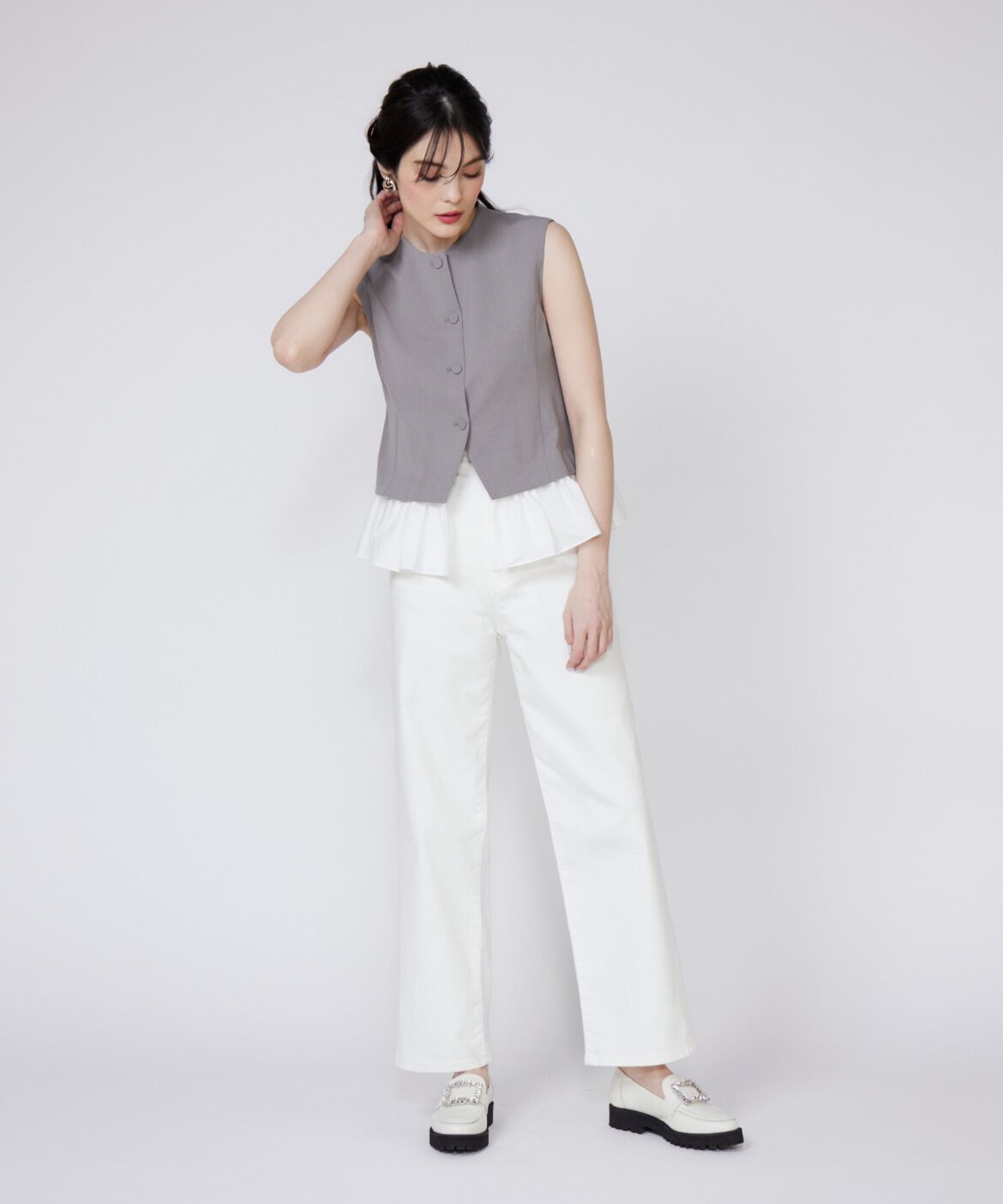 Maglie le cassetto「《大きいサイズ》異素材ドッキングジレ」|ダウンベスト・ベスト|