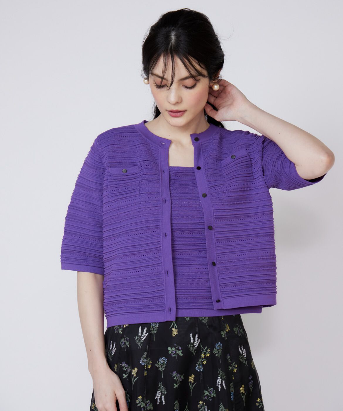 Maglie le cassetto「《大きいサイズ》ピンタック柄ニットジャケット」|カーディガン|