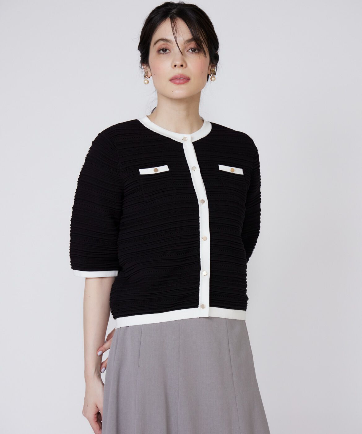 Maglie le cassetto「《大きいサイズ》ピンタック柄ニットジャケット」|カーディガン|