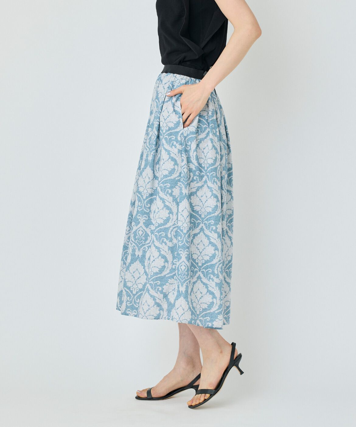 7-IDconcept.「プリントギャザースカート」|フレア|