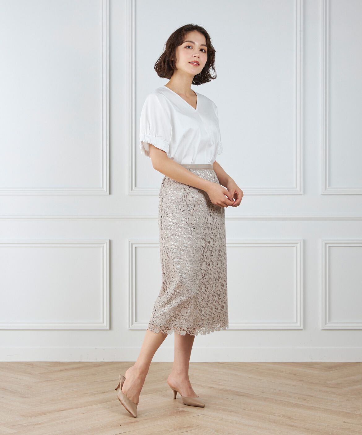 7-IDconcept.「レースセミタイトスカート」|タイト|