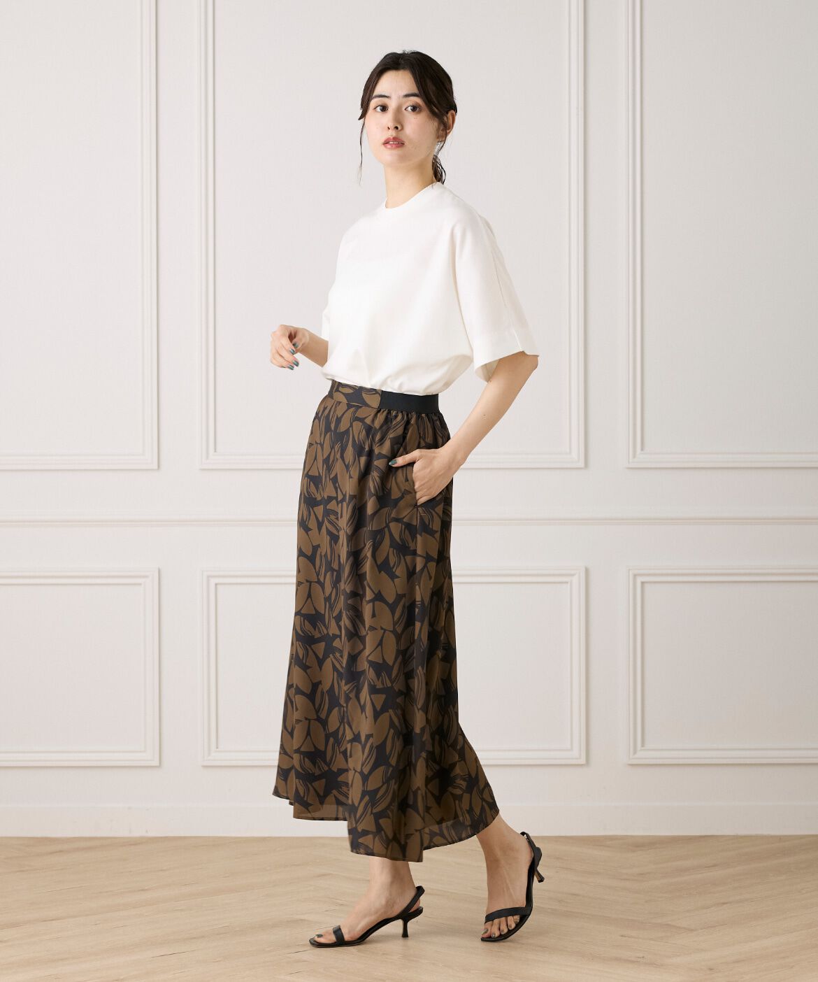 INED「《大きいサイズ》プリントフレアスカート」|スカート|