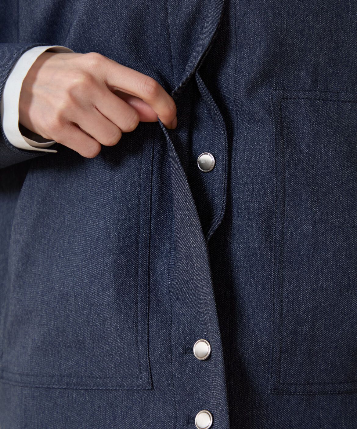 7-IDconcept.「《大きいサイズ》デニムノーカラーブルゾン」|ノーカラージャケット|