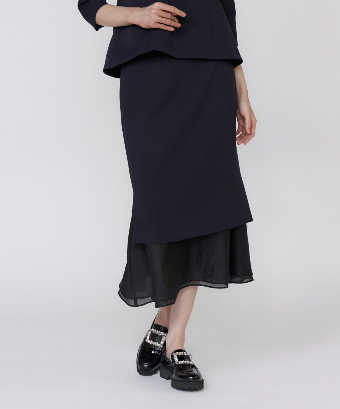 Maglie le cassetto「《M Maglie le cassetto》シアーヘムマーメイドスカート」|スカート|ネイビー