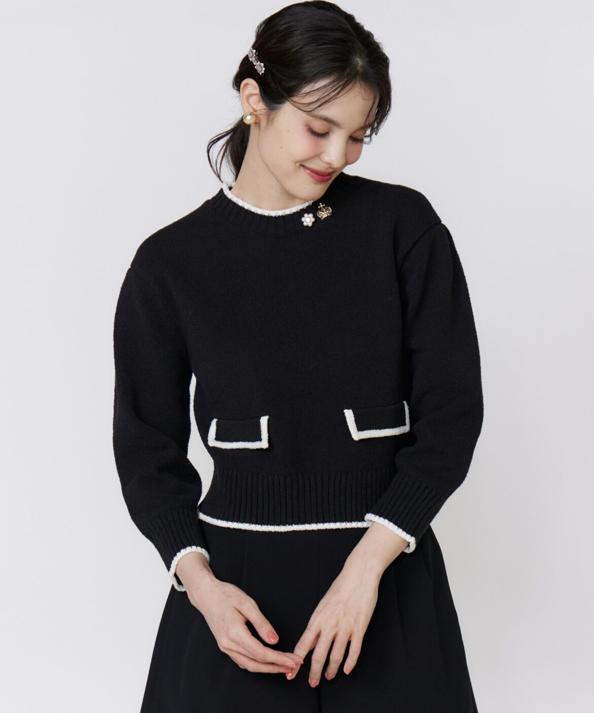 Maglie le cassetto「コンパクトクルーネックニット」|ニット・セーター|ブラック