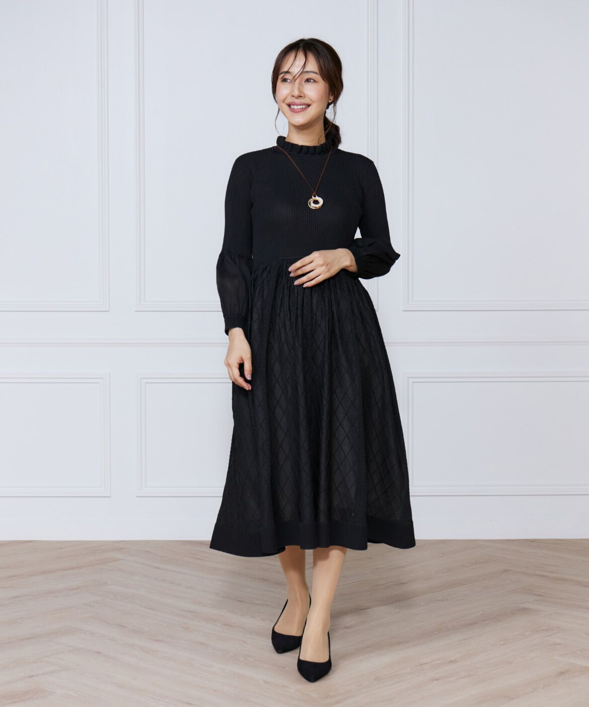ef-de Black「シアーアーガイル長袖ワンピース」|ワンピース|
