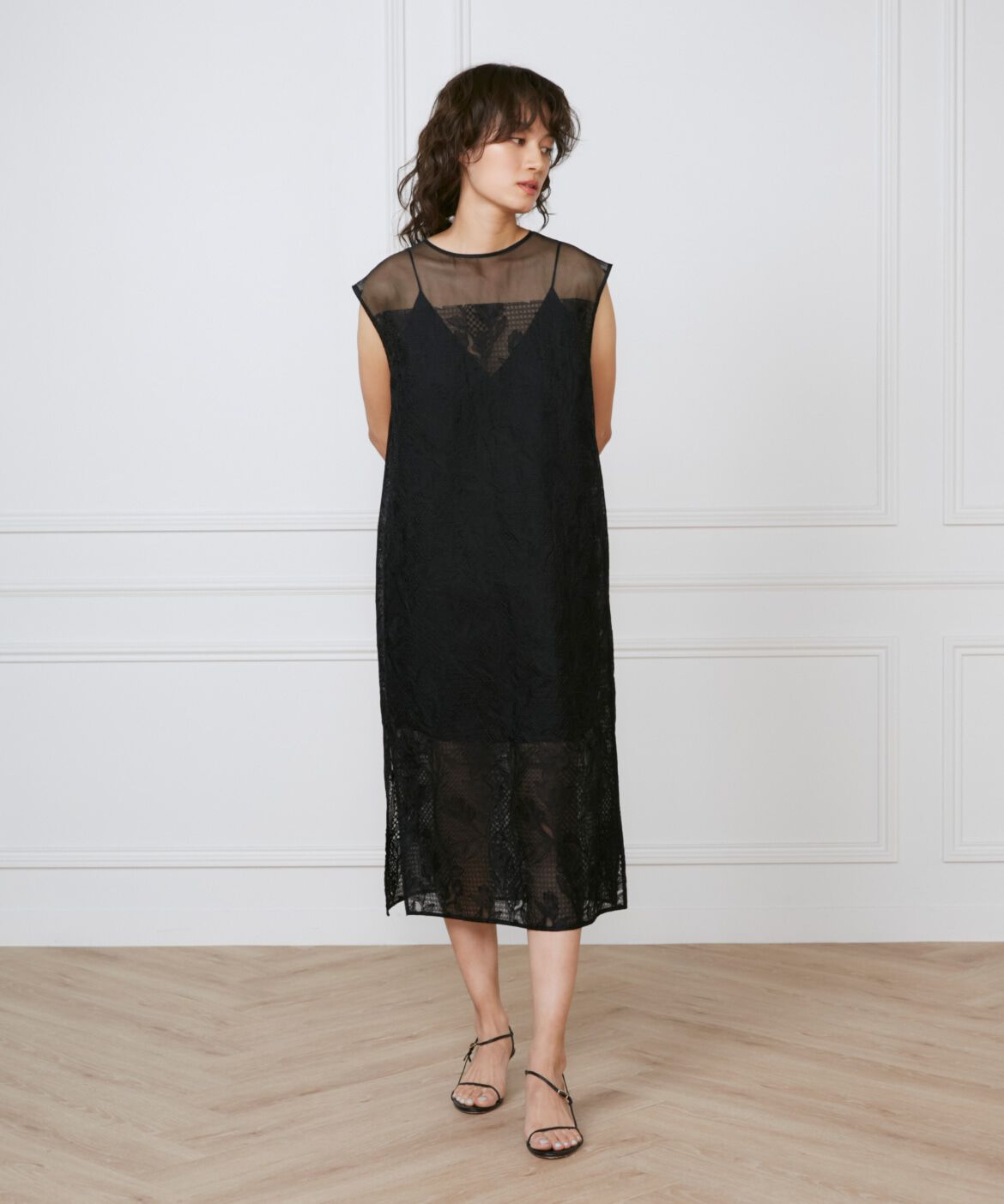 INED「《大きいサイズ》オーガンジーワンピース《la veille by SUPERIOR CLOSET》」|ワンピース|