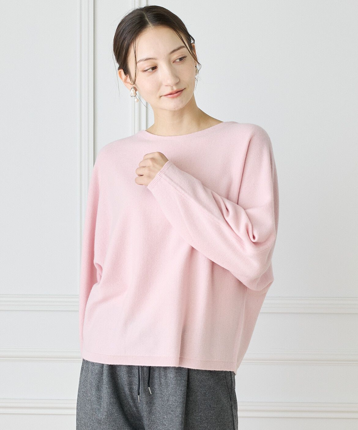 INED「《大きいサイズ》カシミヤ混ドルマンスリーブニット《WEB限定カラー》」|ニット・セーター|ピンク1
