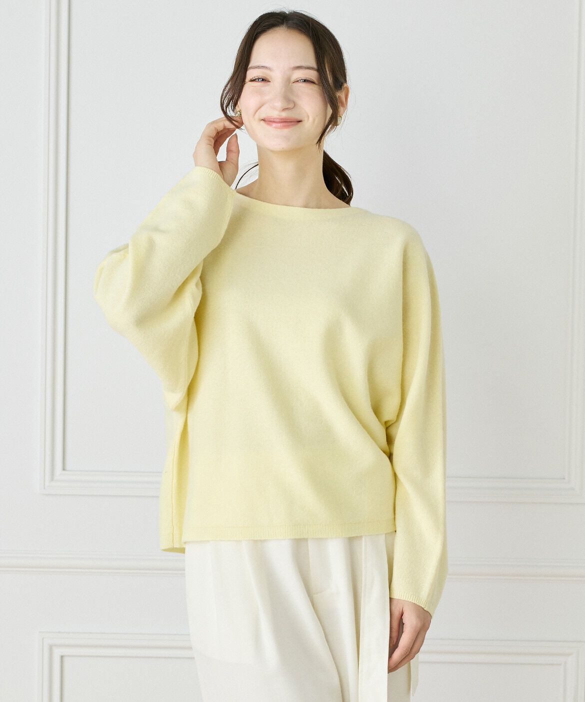 INED「《大きいサイズ》カシミヤ混ドルマンスリーブニット《WEB限定カラー》」|ニット・セーター|イエロー