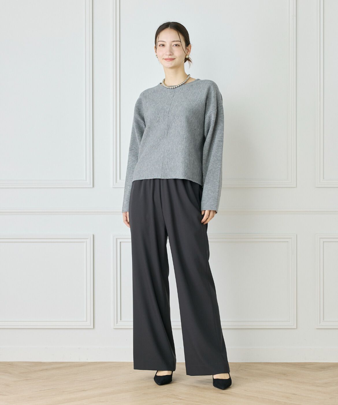 Le Souk「《大きいサイズ》接結編みクルーネックニットプルオーバー」|ニット・セーター|