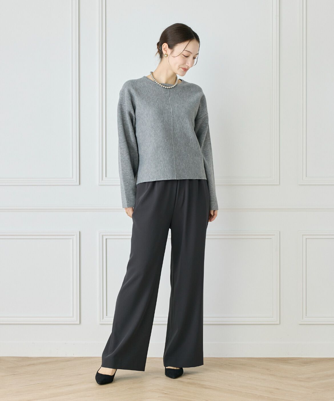 Le Souk「《大きいサイズ》接結編みクルーネックニットプルオーバー」|ニット・セーター|