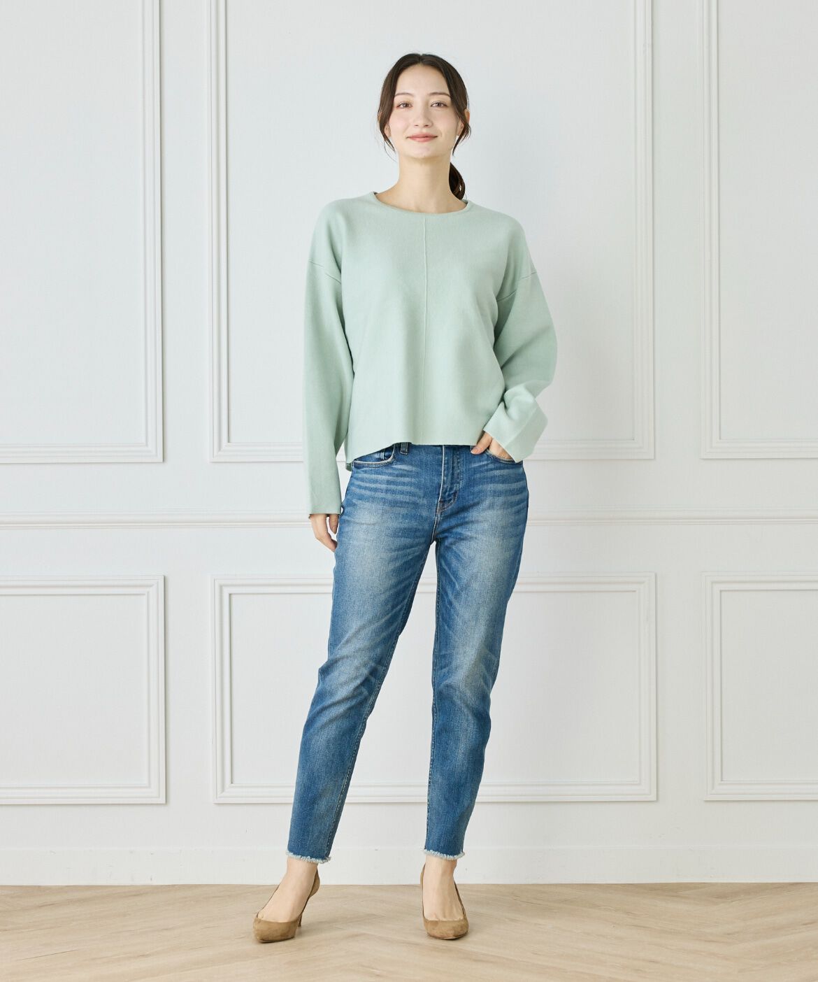 Le Souk「《大きいサイズ》接結編みクルーネックニットプルオーバー」|ニット・セーター|