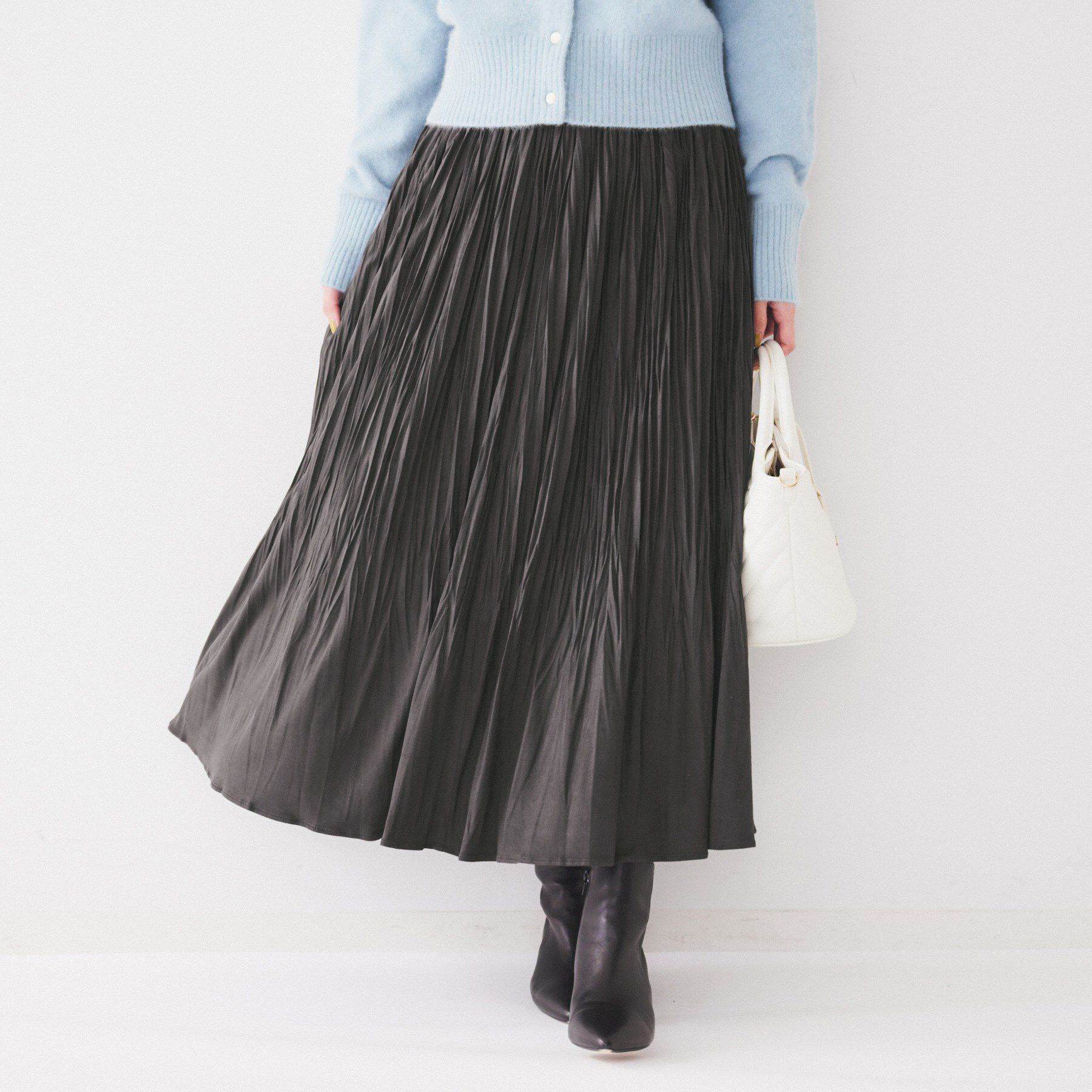 UNTITLED「【洗える/ウエストゴム】スエード調ランダムプリーツスカート」|スカート|