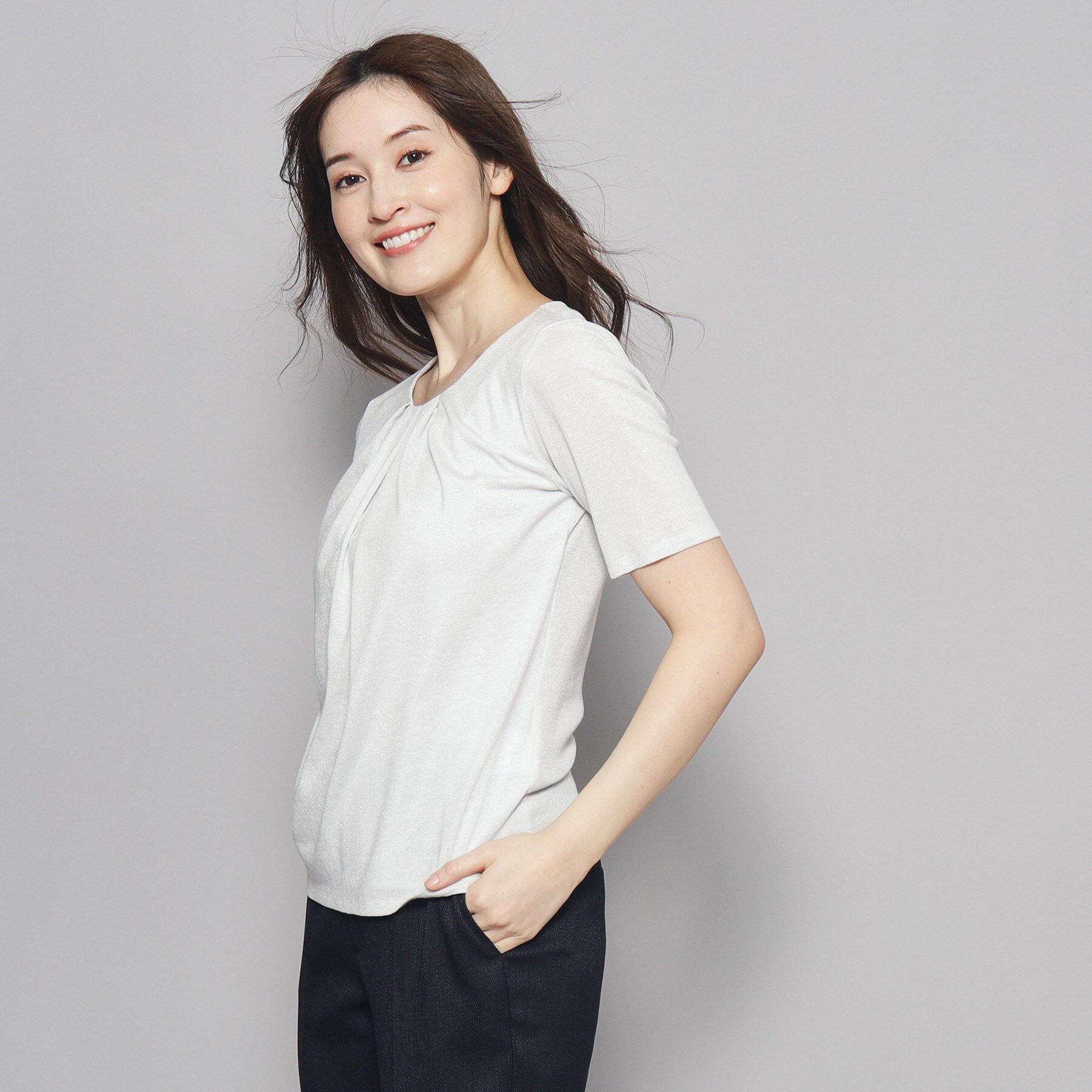 COUP DE CHANCE「【洗える／日本製／ラメ入り】上品ラウンドネックプルオーバー」|Tシャツ・カットソー|