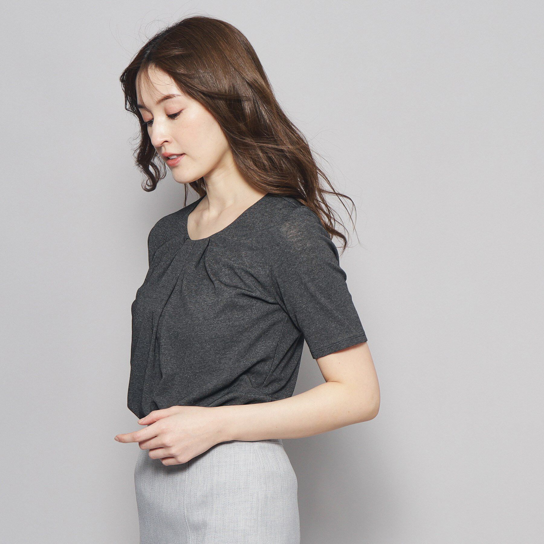 COUP DE CHANCE「【洗える／日本製／ラメ入り】上品ラウンドネックプルオーバー」|Tシャツ・カットソー|